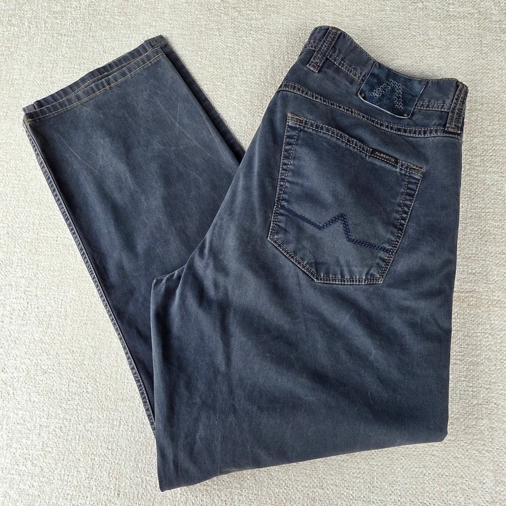 Alberto Pants Mens 36x32 Blue Stone Modern Fit 'Broken Twill Stretch' 5-Pocket